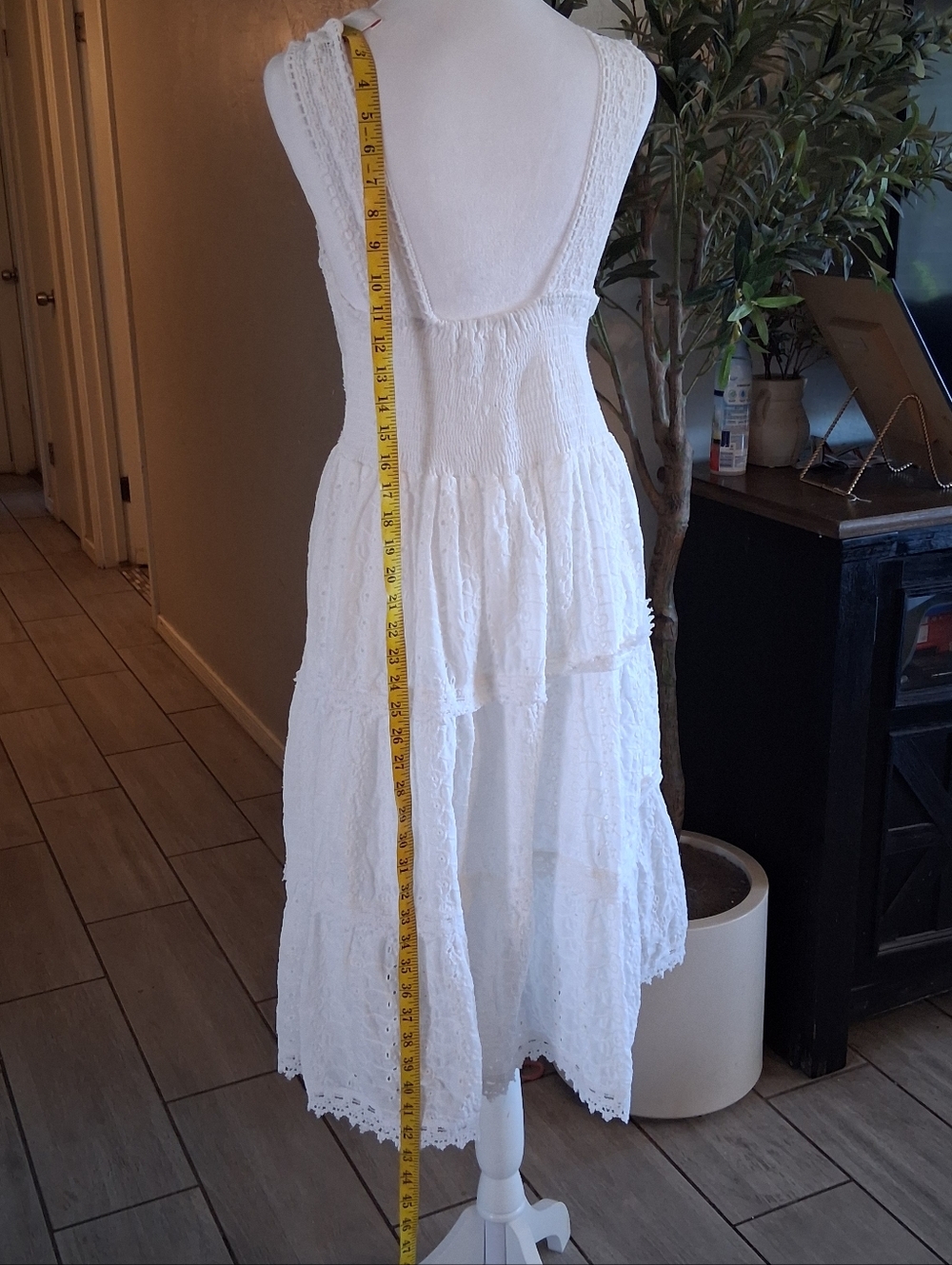 Bigg Bull Lace Tiered Midi Dress Sleeveless White SzS Fairy Summer Bohemian - Picture 7 of 16